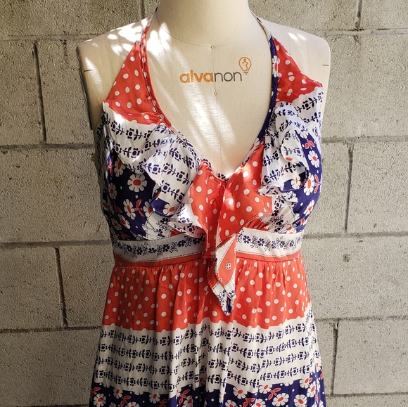 Voom 60s 70s mod inspired silk floral maxi dress - Picture 2 of 4